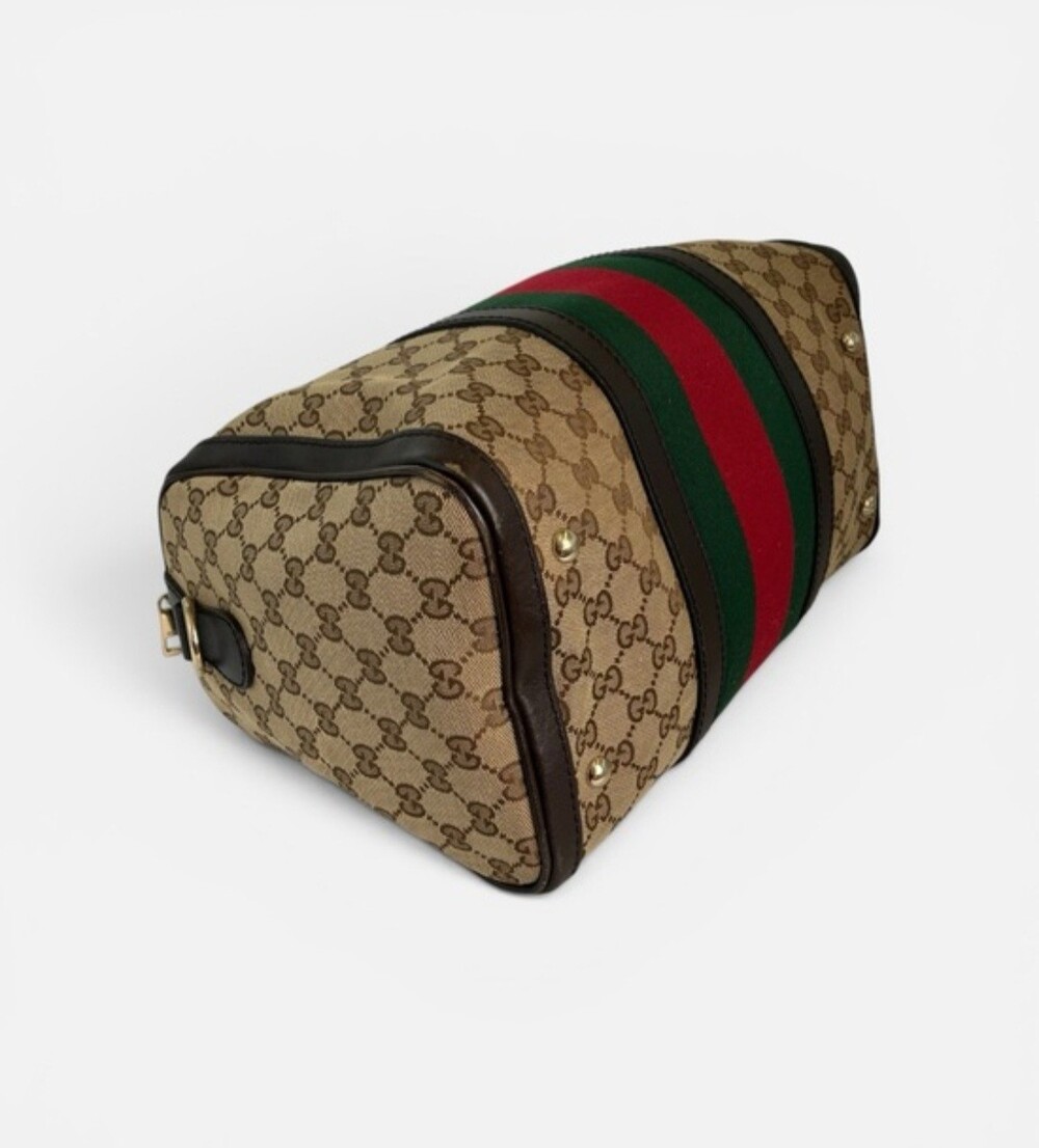 Gucci Vintage Web Boston Bag Satchel Brown & Green USA SELLER - Picture 7 of 11